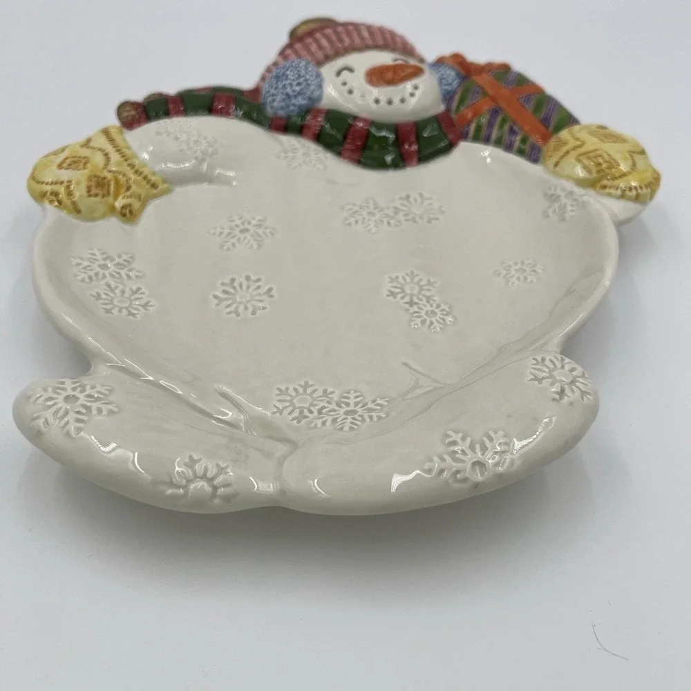Fitz and Floyd 1995 Vintage Snowman Ceramic Serving Plate‎ Wall Decor 9x11 Inch